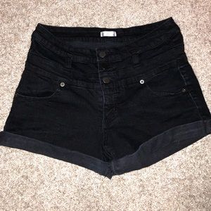 High waisted black denim shorts